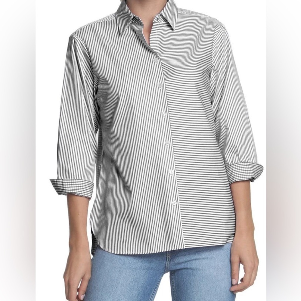Hinson Wu Aileen blouse, NWT, size 14. Black and white striped top